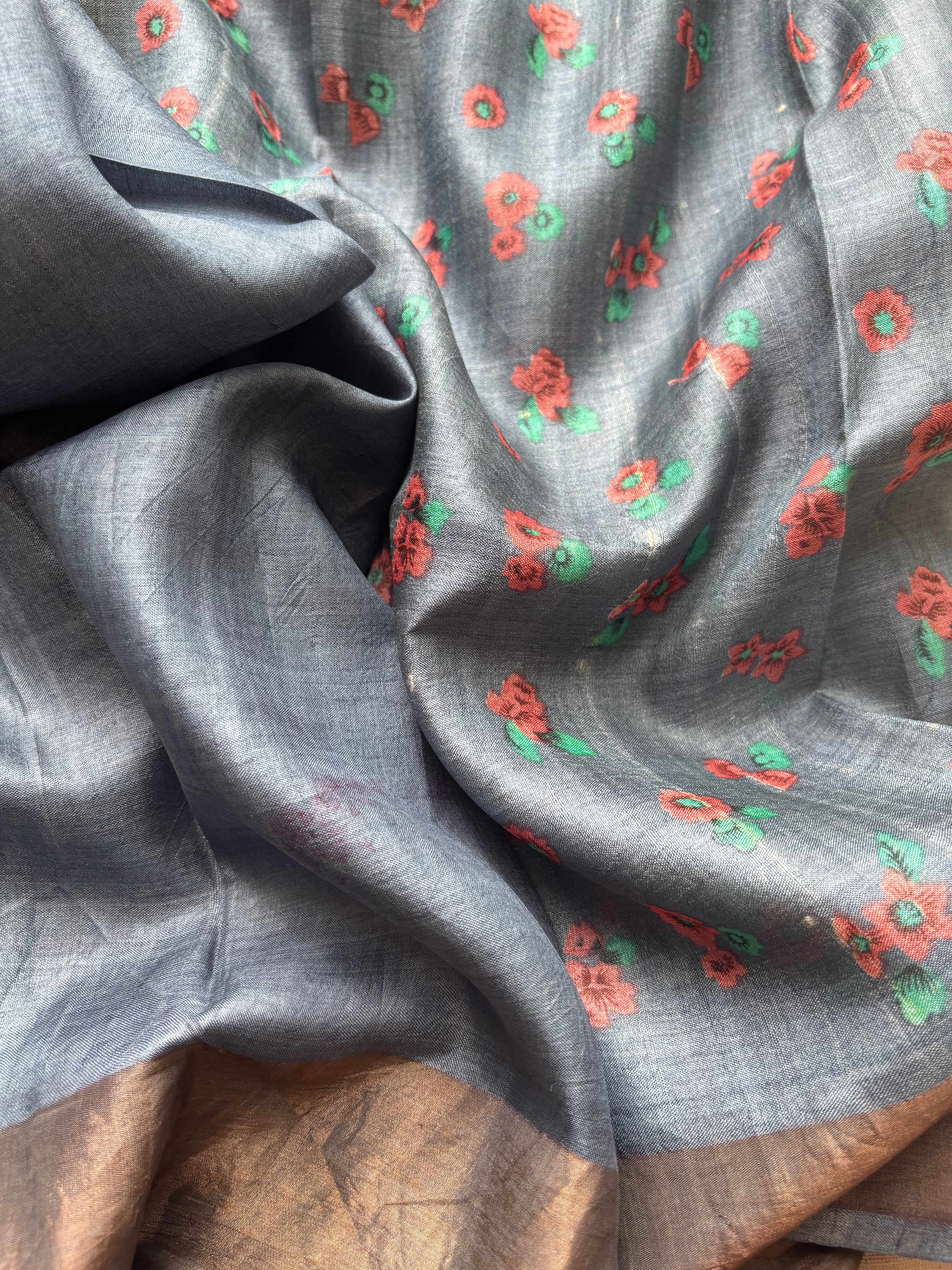 Bluish Grey Tussar Saree